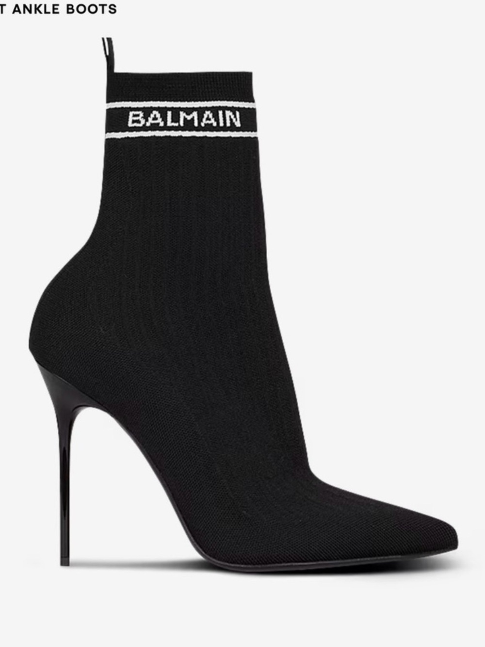 Balmain Knit Black Skye Sock-Style Pointed Stiletto Boot - Picture 3 of 10
